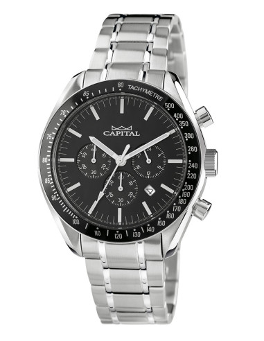 QUARZO CRONOGRAFO CASSA ACCIAIO CON GHIERA FISSA E SCALA TACHIMETRICA 42MM AX 759